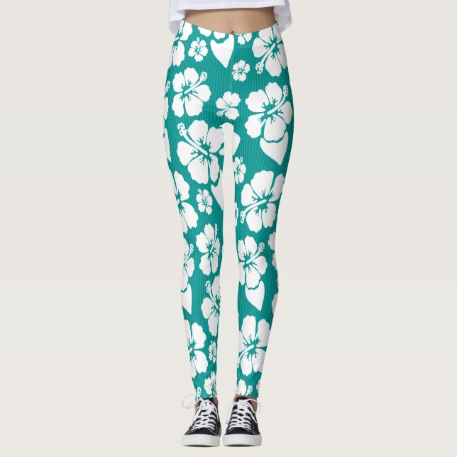 Hawaiian Hibiscus Flower Pattern Leggings (Front)