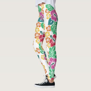 Hawaiian Hibiscus Flower Pattern Leggings by idesigncafe at Zazzle