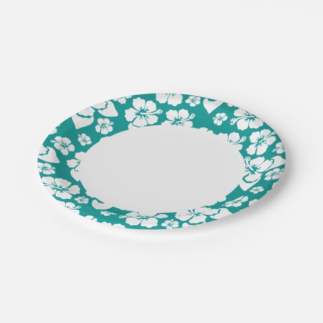 Hawaiian Hibiscus Flower Pattern Paper Plates (Angled)
