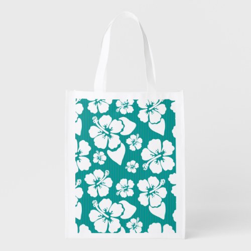 Hawaiian Hibiscus Flower Pattern Reusable Grocery Bag