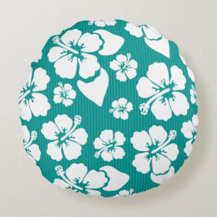 Hawaiian Hibiscus Flower Pattern Round Pillow