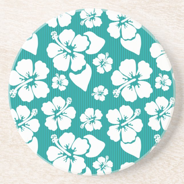 Hawaiian Hibiscus Flower Pattern Sandstone Coaster (Front)