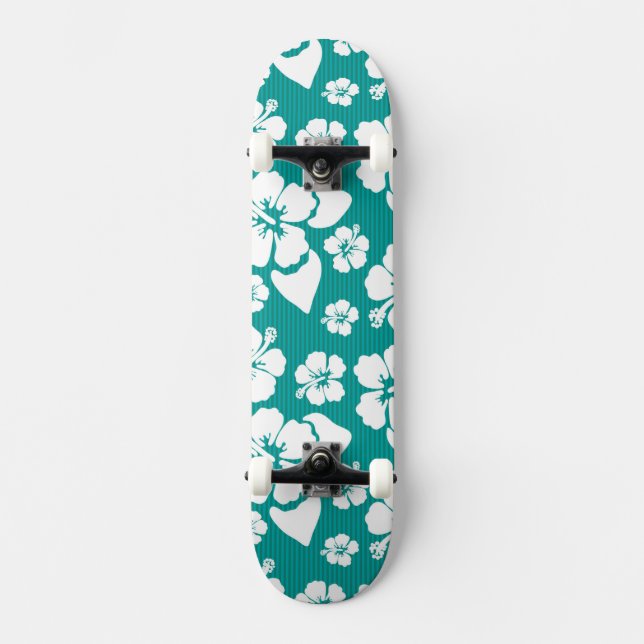 Hawaiian Hibiscus Flower Pattern Skateboard Deck (Front)