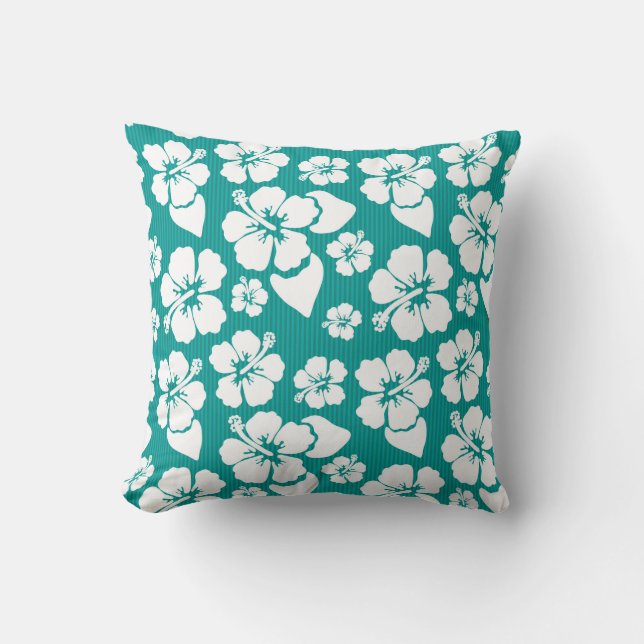 Hawaiian Hibiscus Flower Pattern Throw Pillow (Front)
