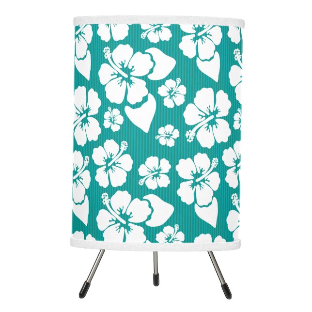 Hawaiian Hibiscus Flower Pattern Tripod Lamp (Front)