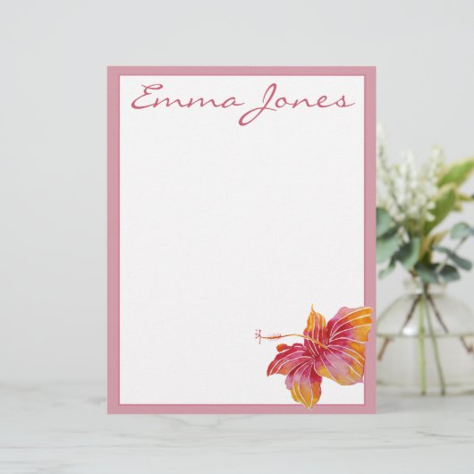 Hawaiian Hibiscus Flower Personalized Letterhead (Standing Front)