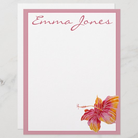 Hawaiian Hibiscus Flower Personalized Letterhead (Front/Back)