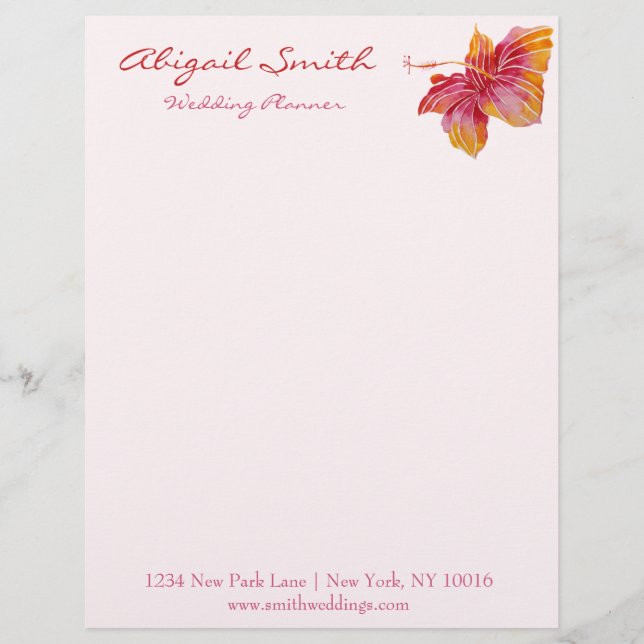 Hawaiian Hibiscus Flower Personalized Letterhead (Front)