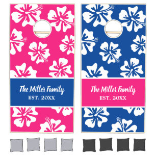 Hawaiian Hibiscus flower print custom family name Cornhole Set