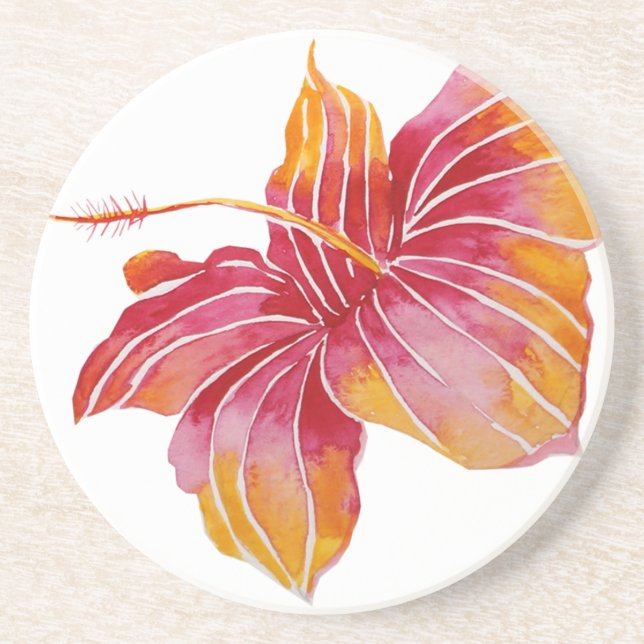 Hawaiian Hibiscus Flower Sandstone Drink Coaster (Front)