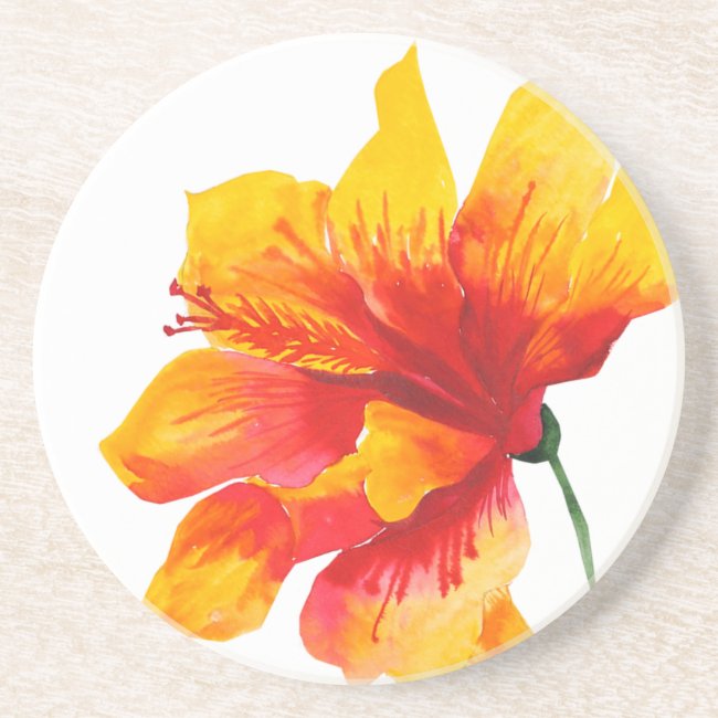 Hawaiian Hibiscus Flower Sandstone Drink Coaster