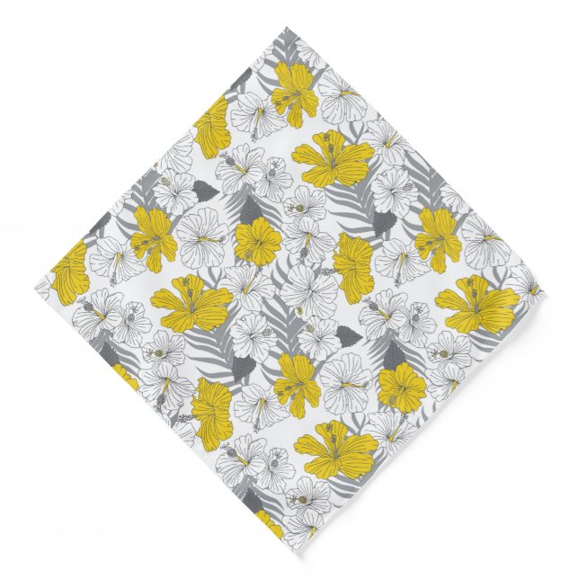 Hawaiian Hibiscus Flower Yellow and White Tropical Bandana (Front)