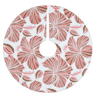Hawaiian hibiscus flowers: brown tropical style. brushed polyester tree skirt
