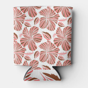Hawaiian hibiscus flowers: brown tropical style. can cooler