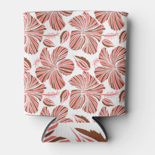 Hawaiian hibiscus flowers: brown tropical style. can cooler