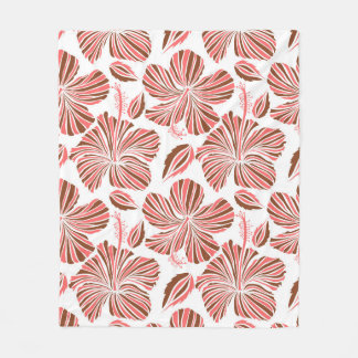 Hawaiian hibiscus flowers: brown tropical style. fleece blanket