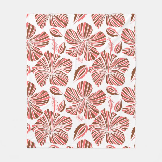 Hawaiian hibiscus flowers: brown tropical style. fleece blanket (Front)