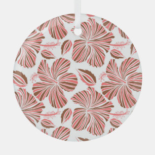 Hawaiian hibiscus flowers: brown tropical style. glass ornament