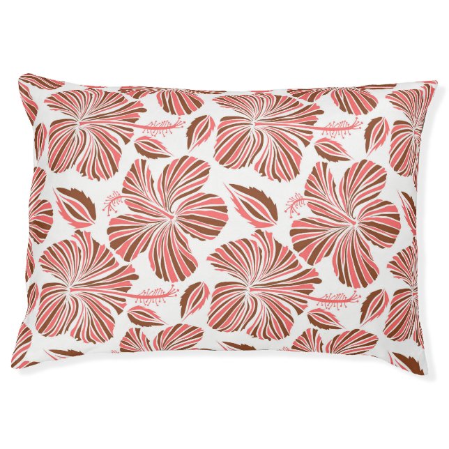 Hawaiian hibiscus flowers: brown tropical style. pet bed (Front)