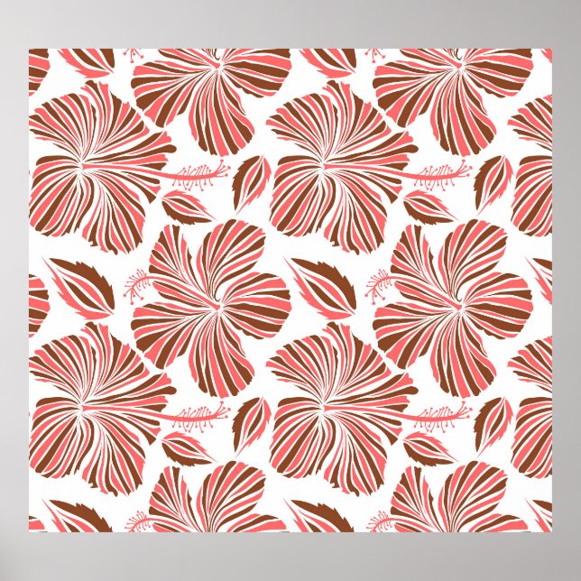 Hawaiian hibiscus flowers: brown tropical style. poster (Front)