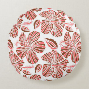 Hawaiian hibiscus flowers: brown tropical style. round pillow