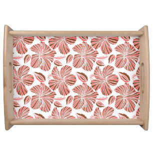 Hawaiian hibiscus flowers: brown tropical style. serving tray