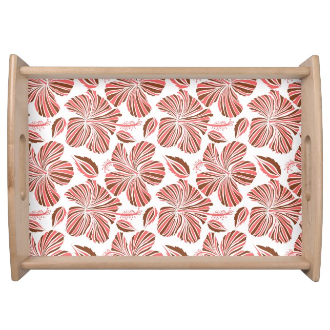 Hawaiian hibiscus flowers: brown tropical style. serving tray (Front)