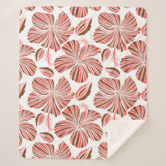 Hawaiian hibiscus flowers: brown tropical style. sherpa blanket