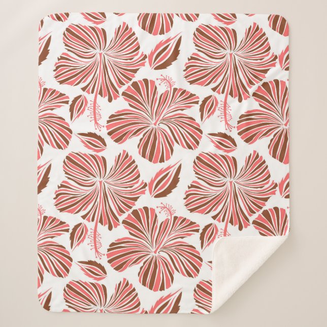 Hawaiian hibiscus flowers: brown tropical style. sherpa blanket (Front)
