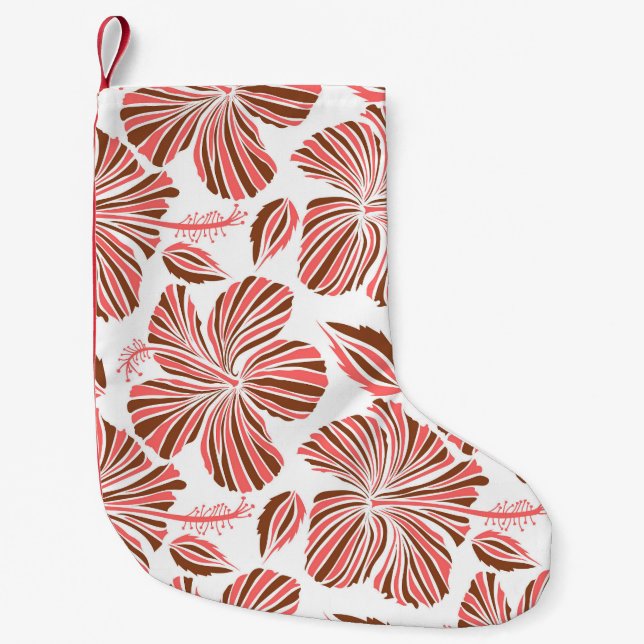 Hawaiian hibiscus flowers: brown tropical style. small christmas stocking (Front)