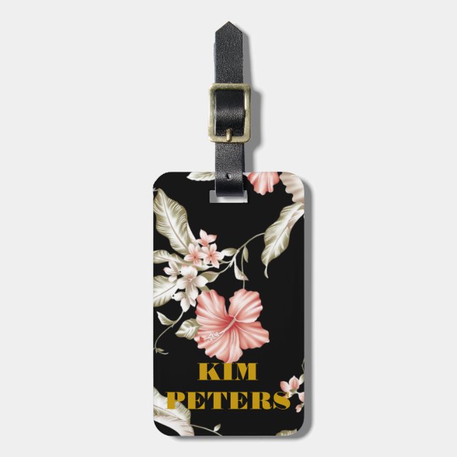 HAWAIIAN HIBISCUS FLOWERS LUGGAGE TAG (Front Vertical)