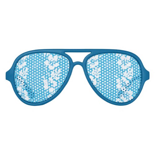 Hawaiian Hibiscus Flowers Patterned Blue Aviator Sunglasses