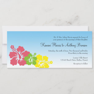 Hawaiian hibiscus flowers preppy pink wedding invitation