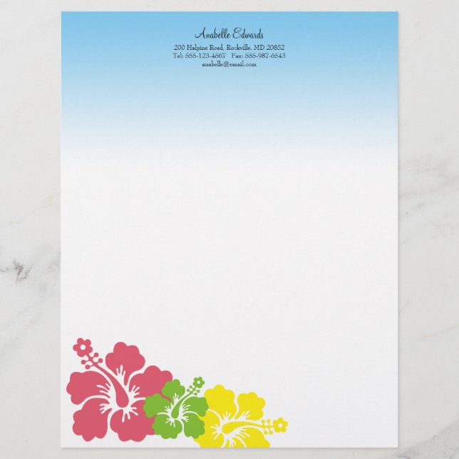 Hawaiian hibiscus flowers tropical pink summer letterhead (Front)