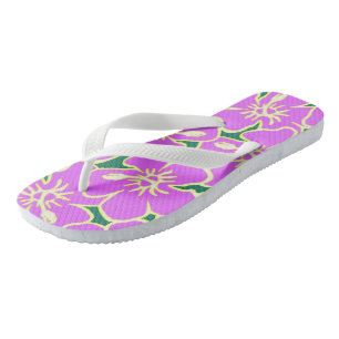Hawaiian Hibiscus Luau Pink Tropical Flowers Flip Flops
