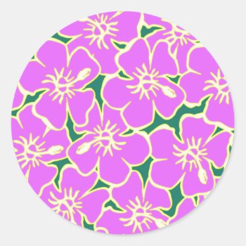 Hawaiian Hibiscus Luau Tropical Flowers Classic Round Sticker by macdesigns2 at Zazzle