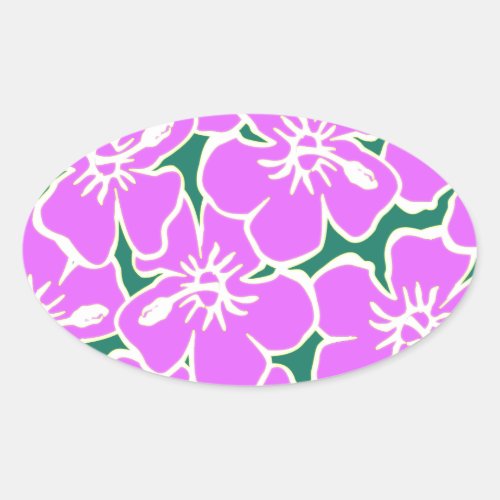 Hawaiian Hibiscus Luau Tropical Flowers Oval Sticker