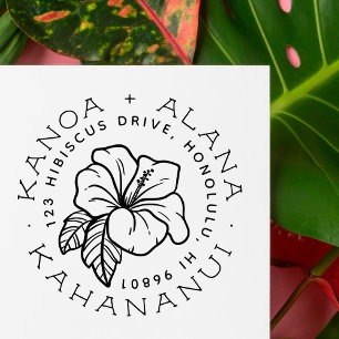 Hawaiian Hibiscus   Married Couple Return Address Rubber Stamp