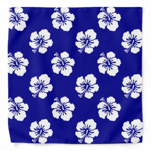 Hawaiian Hibiscus Pattern Blue and White Bandana