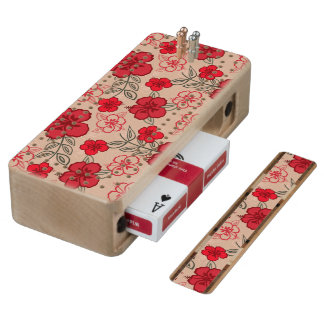 Hawaiian Hibiscus Pattern Red Wood Cribbage Board