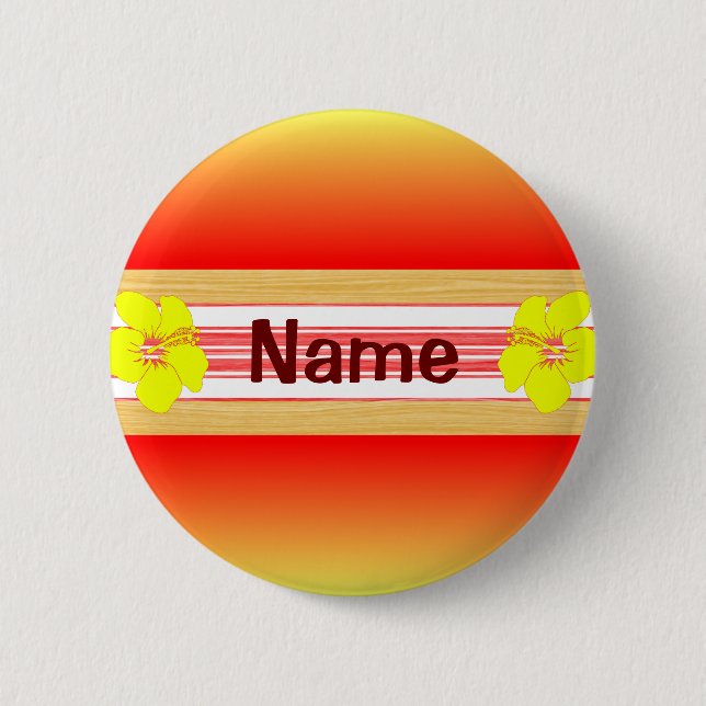 Hawaiian Hibiscus Red Surfboard Button (Front)