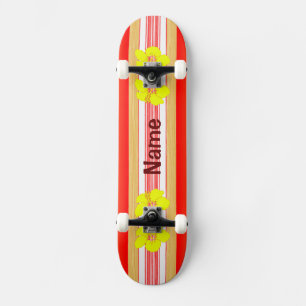 Hawaiian Hibiscus Red Surfboard Skateboard Deck