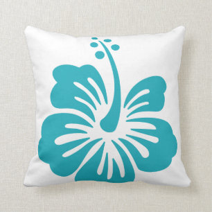 Hawaiian Hibiscus Reversible Sea-Blue Throw Pillow