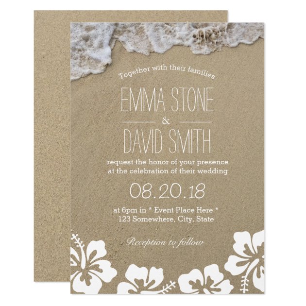 Hawaiian Hibiscus Summer Beach Destination Wedding Invitation