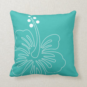 Hawaiian Hibiscus Teal Throw Pillow