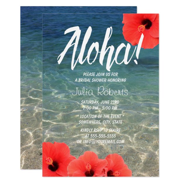 Hawaiian Hibiscus Tropical Beach Bridal Shower Invitation