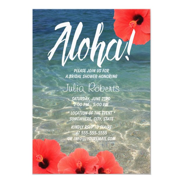 Hawaiian Hibiscus Tropical Beach Bridal Shower Invitation