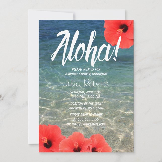 Hawaiian Hibiscus Tropical Beach Bridal Shower Invitation (Front)