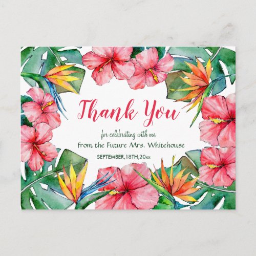 Hawaiian Hibiscus Tropical Bridal Thank You Postcard