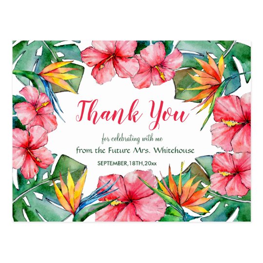 Hawaiian Hibiscus Tropical Bridal Thank You Postcard 7008